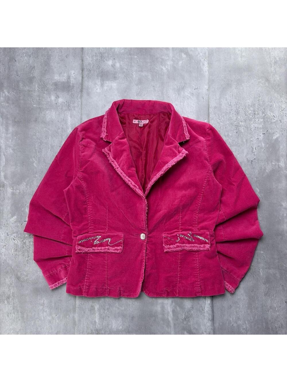 Y2K Pink YS USA Corduroy Grunge Rhinestone Blazer